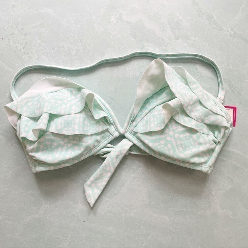 Xhilaration aqua patterned bikini top tie back M